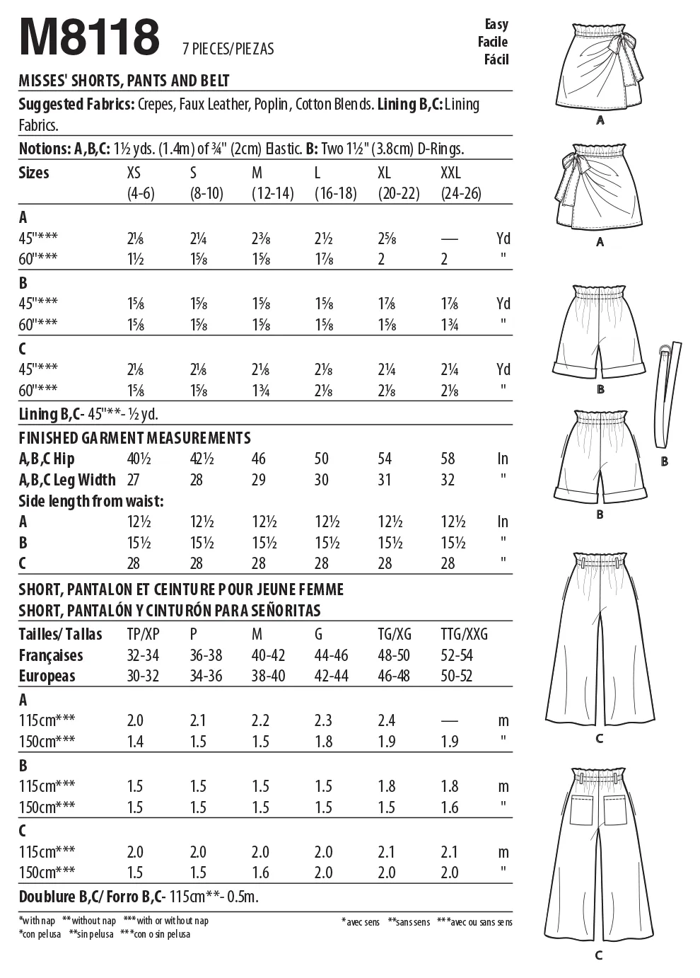 McCall's 8118 Shorts, Pants and Belt sewing pattern #SequoiaMcCalls