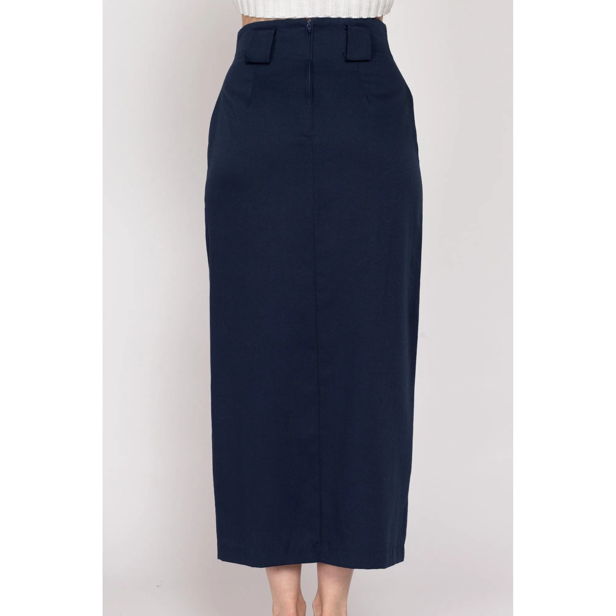 Medium 90s Navy Blue Maxi Pencil Skirt 28"