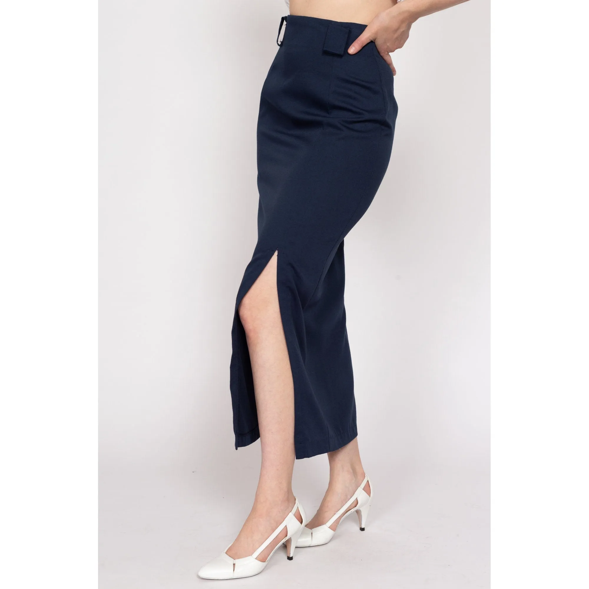 Medium 90s Navy Blue Maxi Pencil Skirt 28"