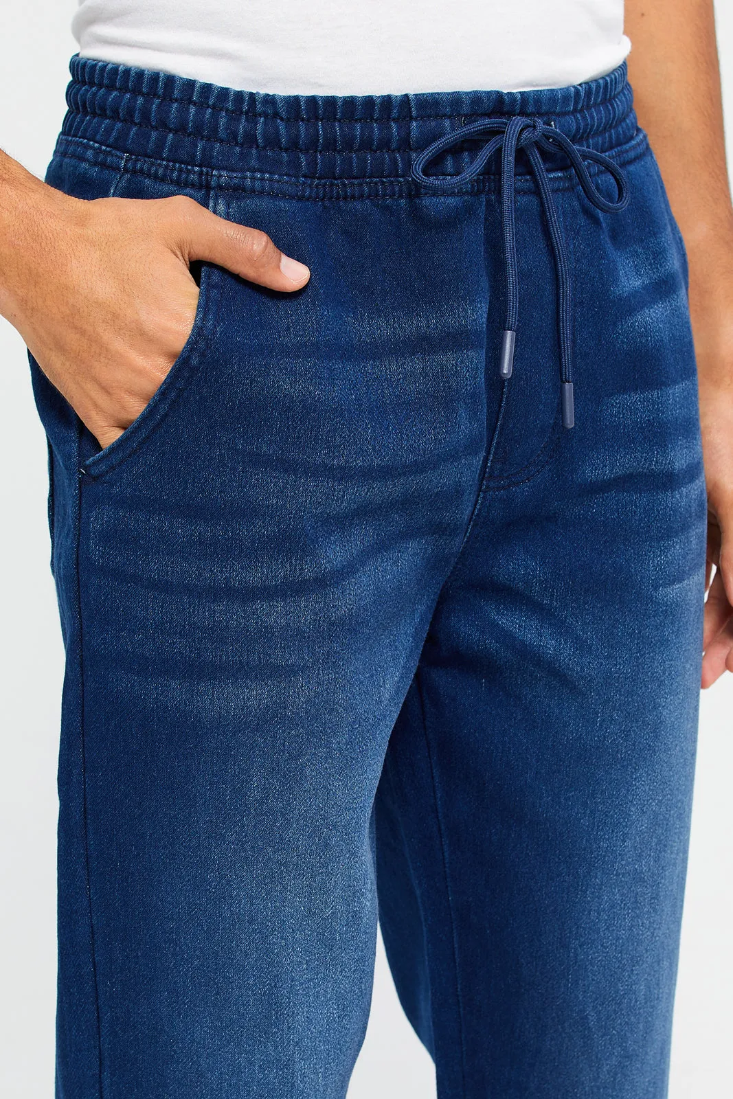 Men Navy Denim Joggers