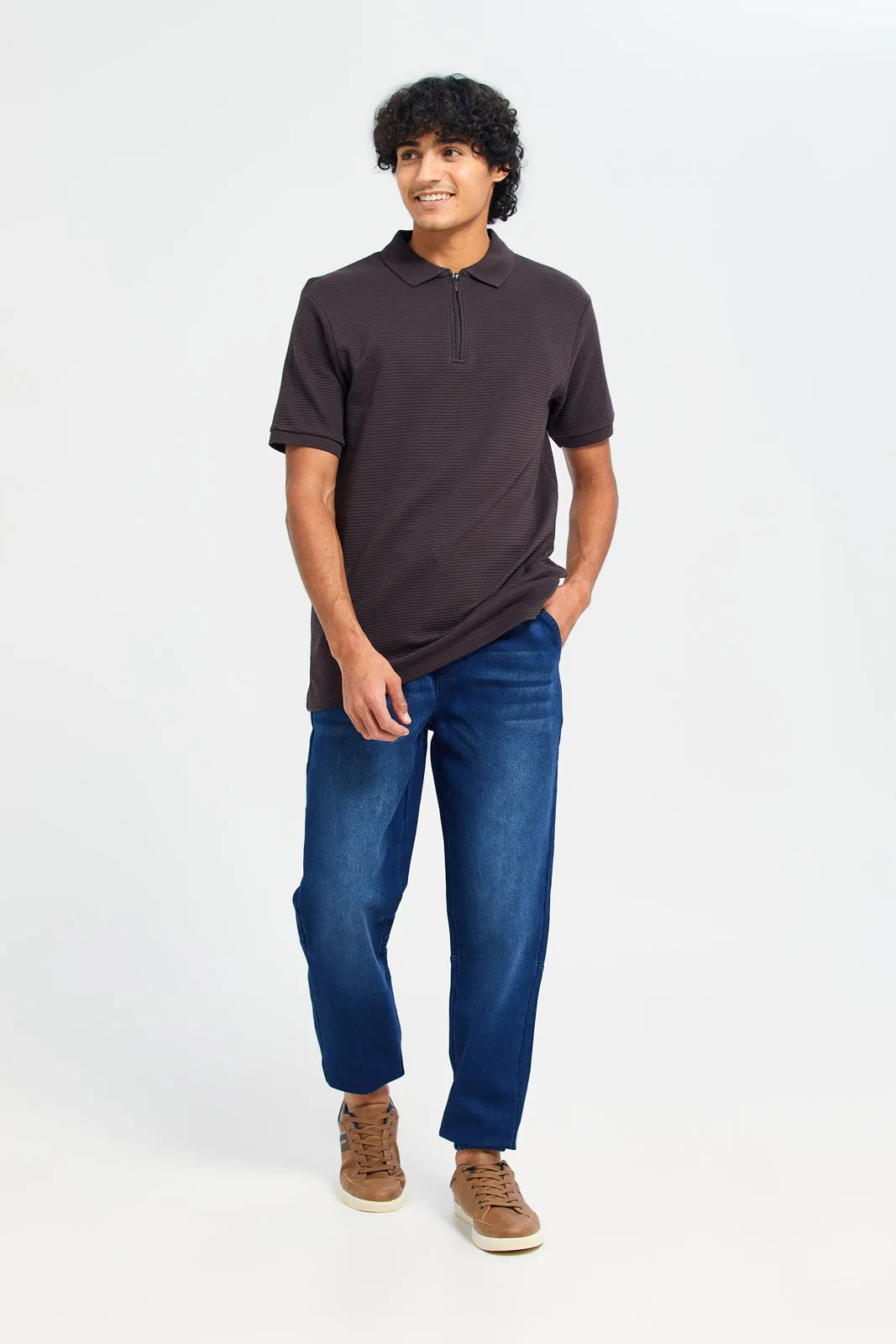 Men Navy Denim Joggers