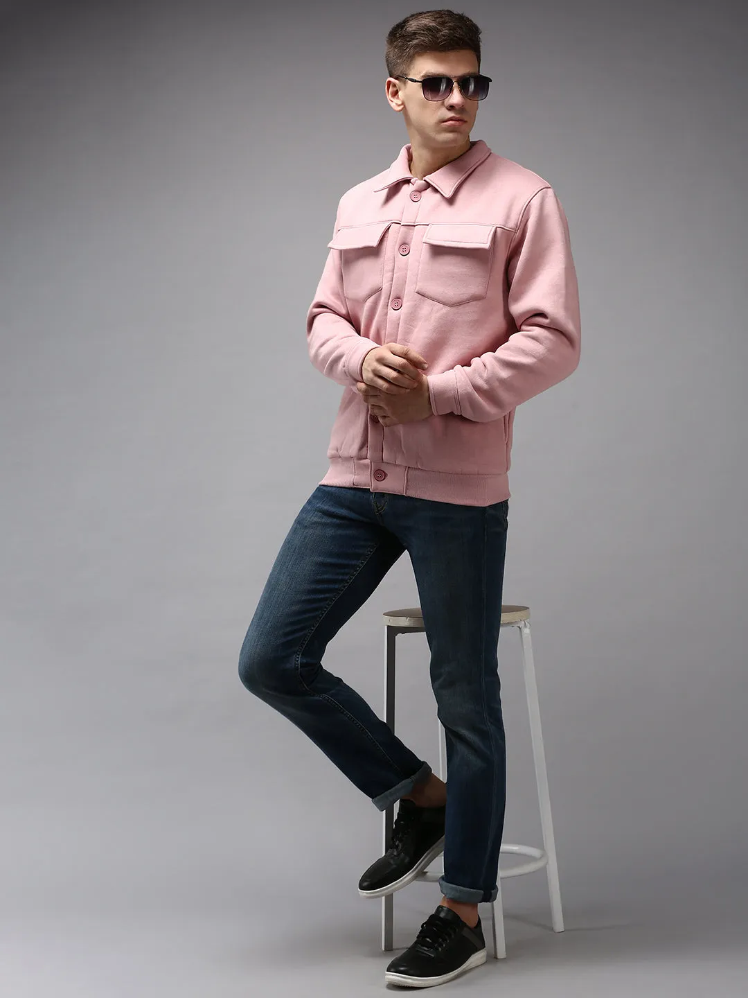 Men Pink Solid Sweatshirt