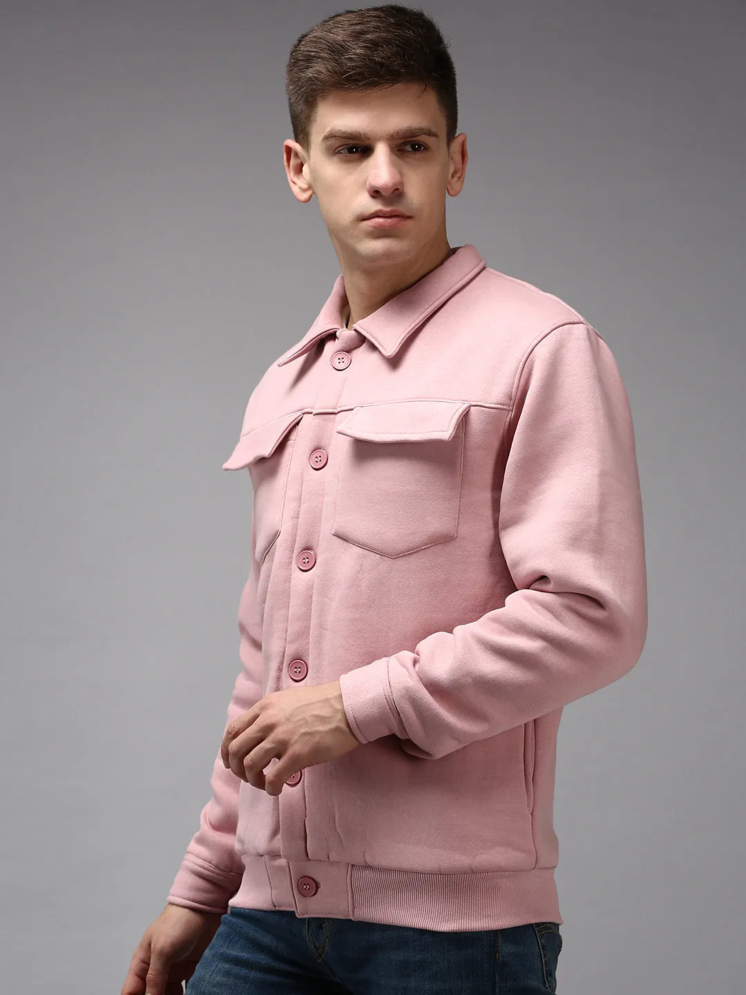 Men Pink Solid Sweatshirt