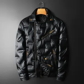 Men Vintage Motorcycle Zipper Duck Down Jacket