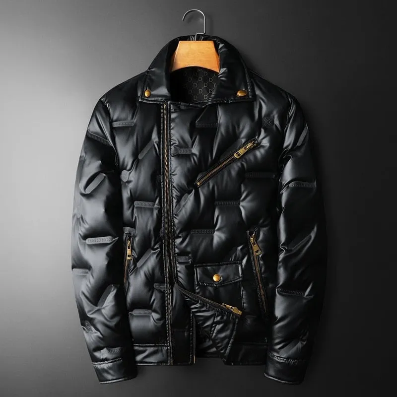 Men Vintage Motorcycle Zipper Duck Down Jacket