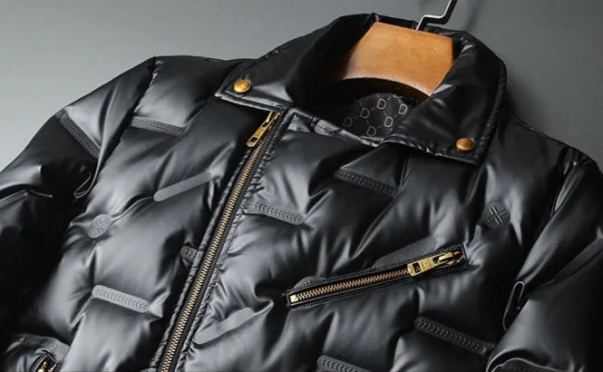 Men Vintage Motorcycle Zipper Duck Down Jacket