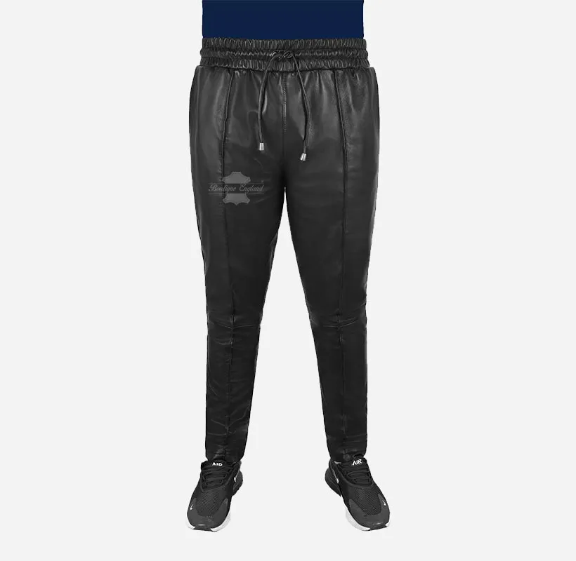Men's Slim Fit Joggers Leather Trousers Jogging Bottom