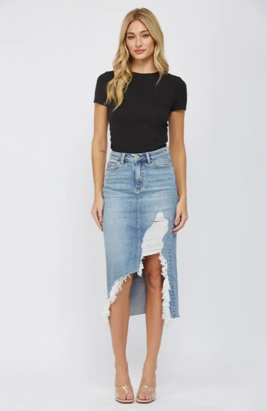 Mica Madrid Distressed Midi Skirt