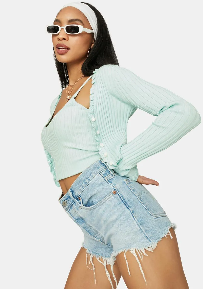 Mint Clique On Speed Dial Cropped Sweater
