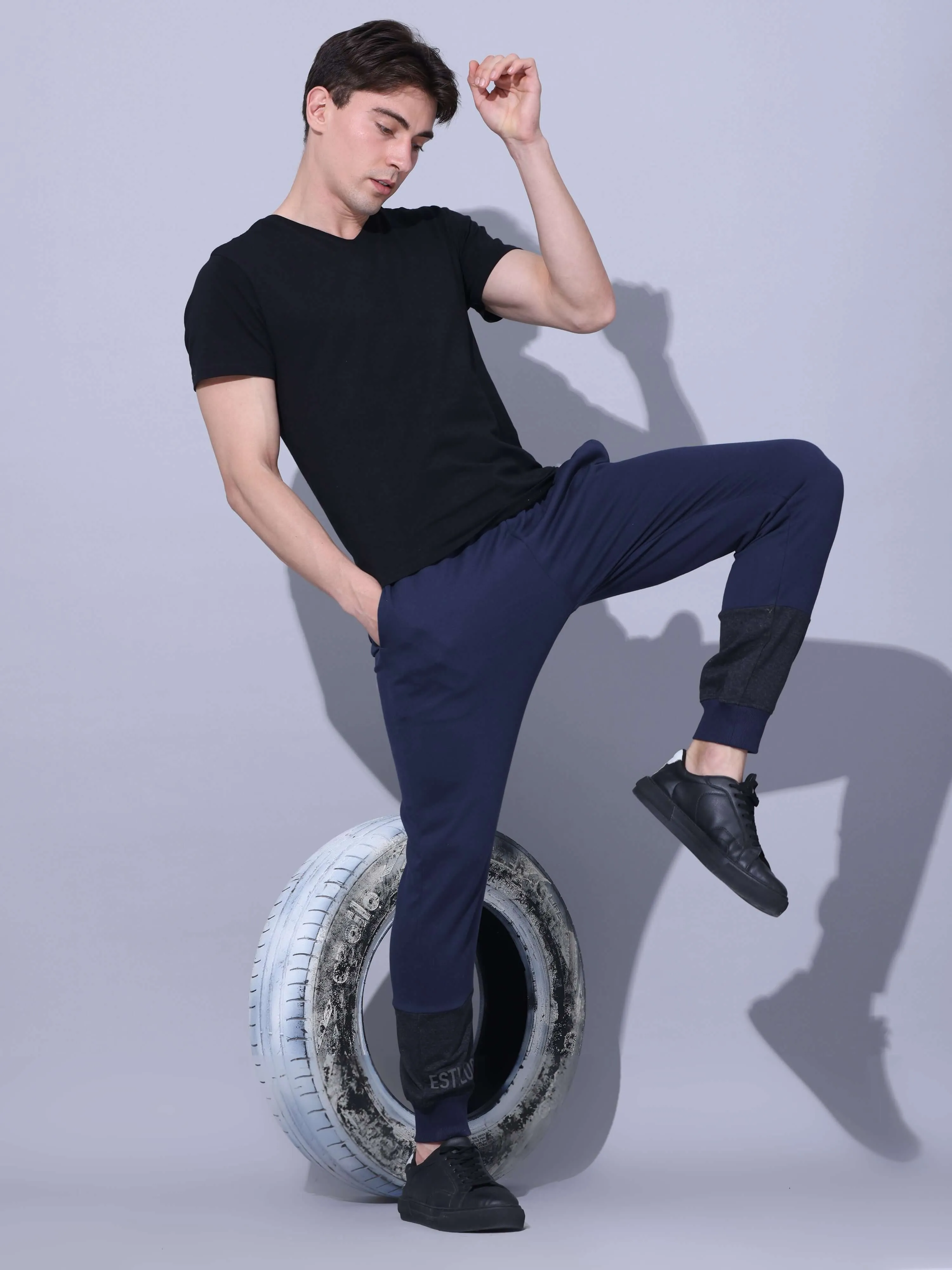 Navy Joggers With Adjustable Draw String