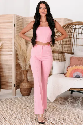Nightlife Necessity Cropped Corset & Flared Pants Set (Pink)