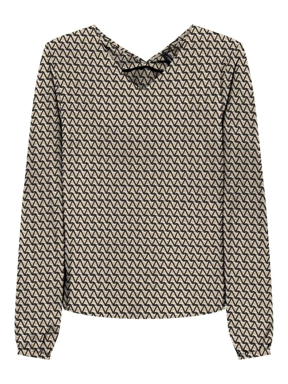 Onlnova Life Vis L/s Mallory Top Ao - Bruin Dessin