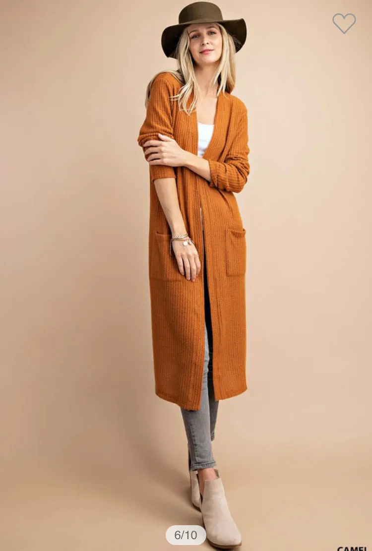 Open front Brushed Waffle Knit Cardigan