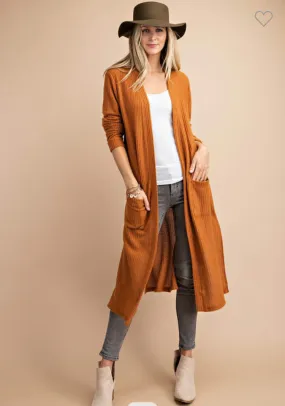 Open front Brushed Waffle Knit Cardigan