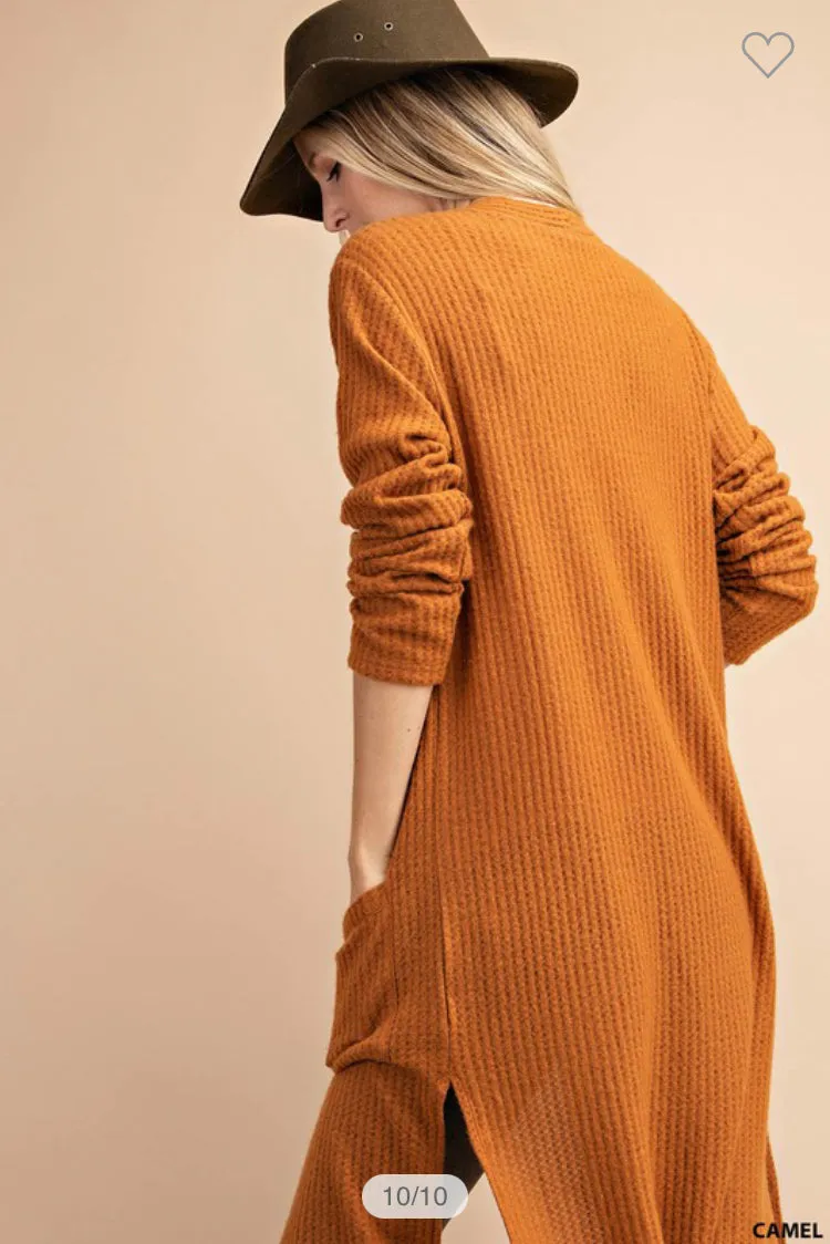 Open front Brushed Waffle Knit Cardigan