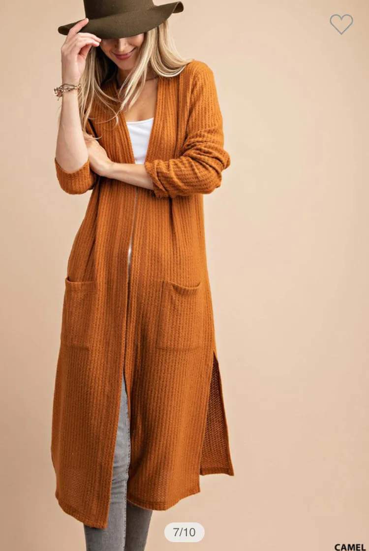 Open front Brushed Waffle Knit Cardigan