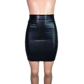 Pencil Skirt - Black Metallic "Wet Look" Faux Leather