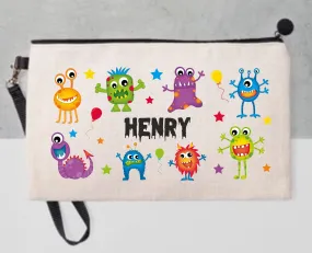 Personalised Monsters Pencil Case - Linen Bag, Make up bag, Purse - Little Monsters