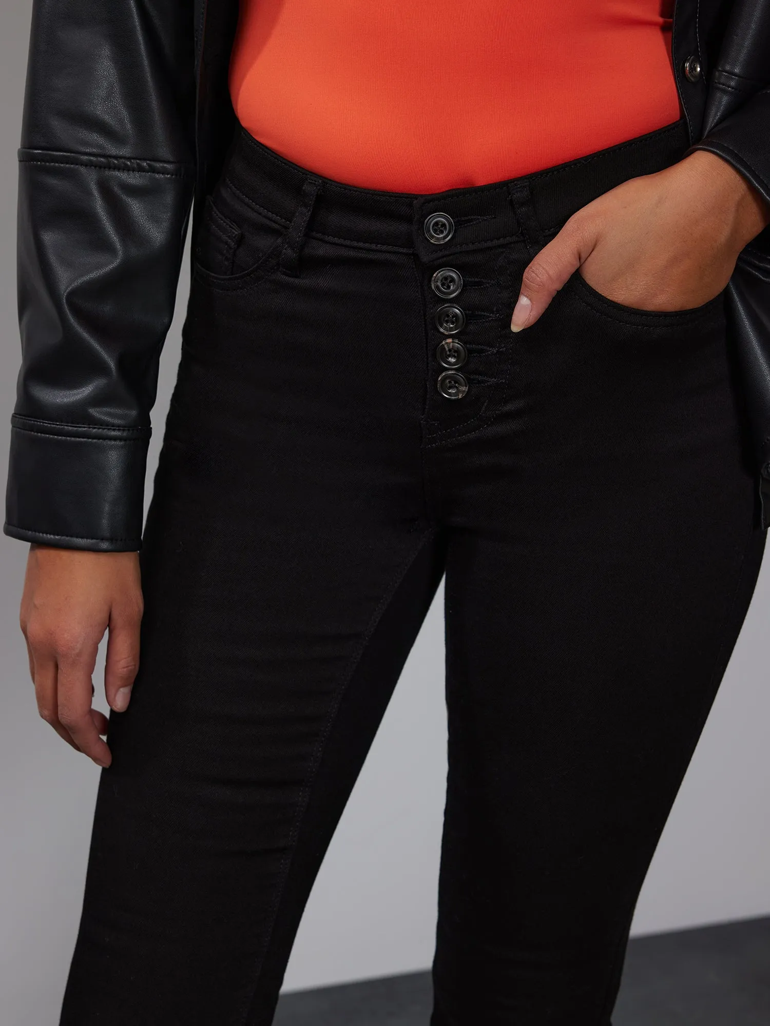 Petite High Rise Button Fly Bootcut Jeans