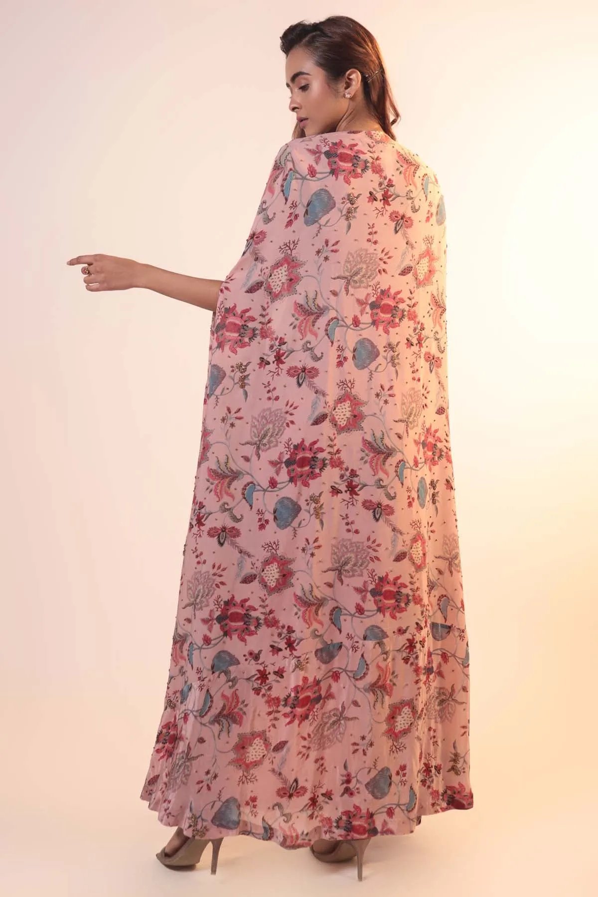 Pink Floral Cape & Skirt Set