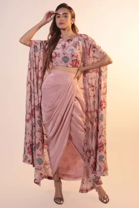 Pink Floral Cape & Skirt Set