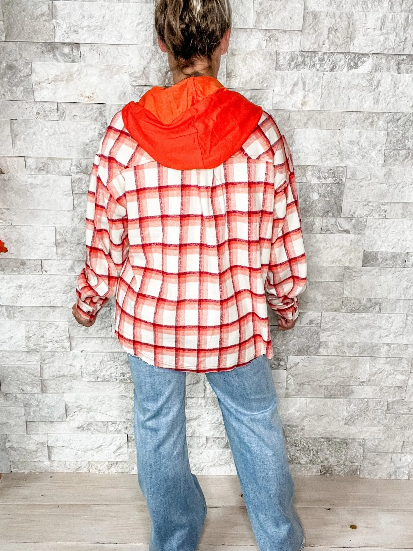 Plaid Pursuit Top in Orange (S-XL)