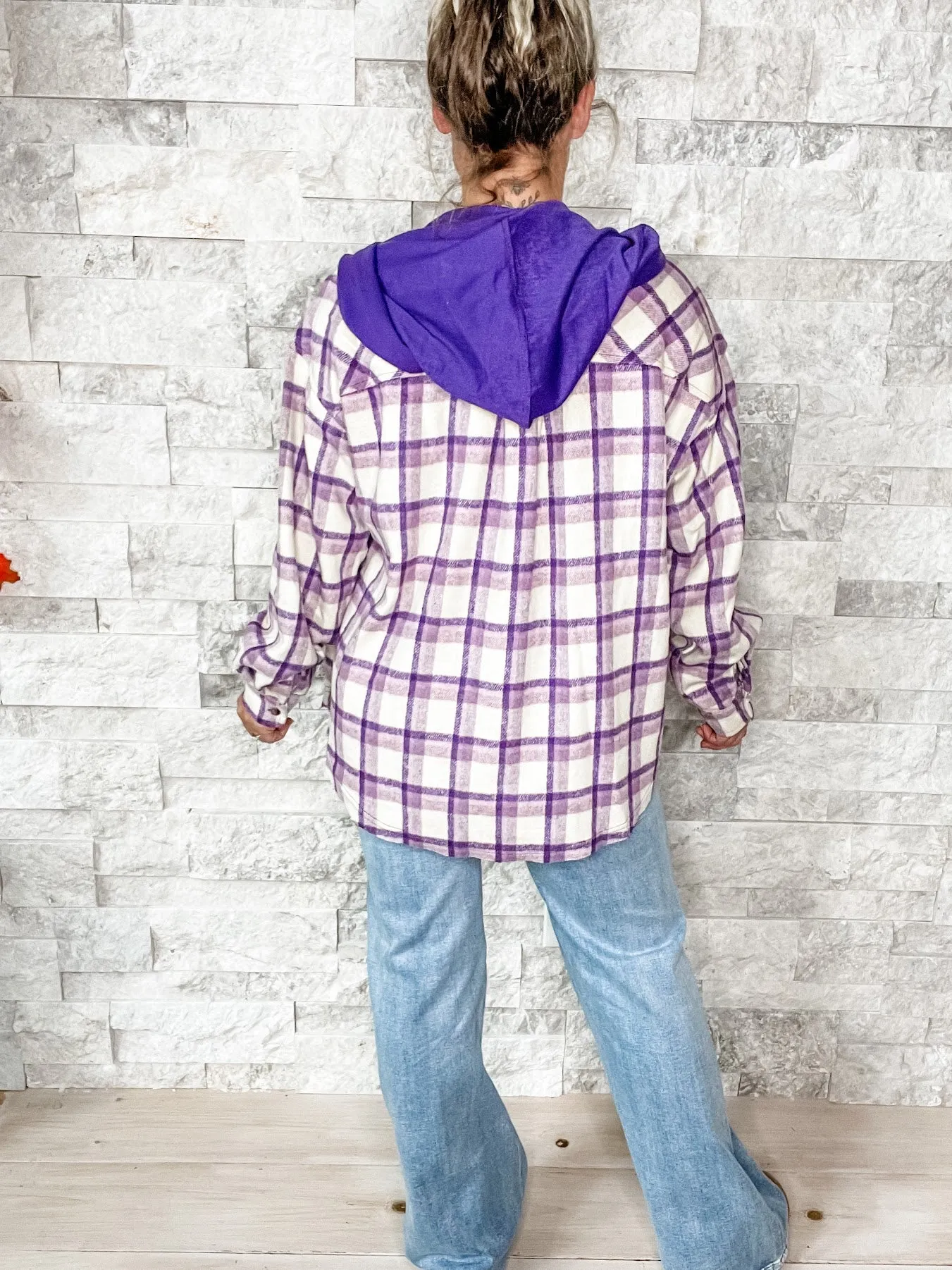 Plaid Pursuit Top in Purple (S-XL)