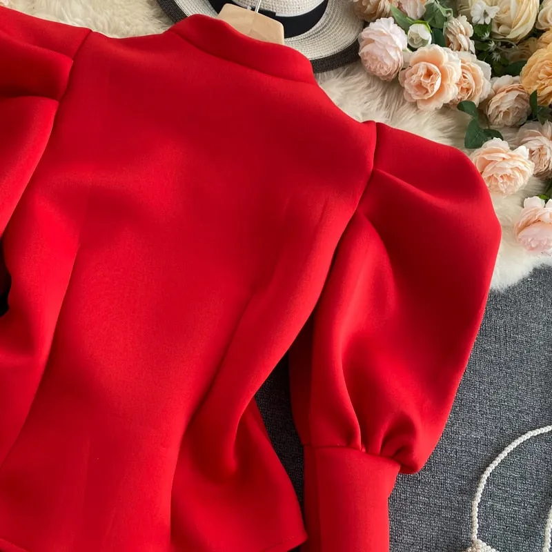 Puff Sleeve Zipper Cardigan