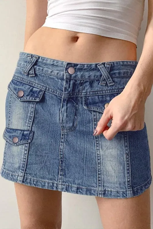 QA926 Denim Mini Skirt With Criss Cross Belt