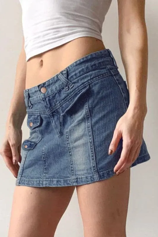 QA926 Denim Mini Skirt With Criss Cross Belt