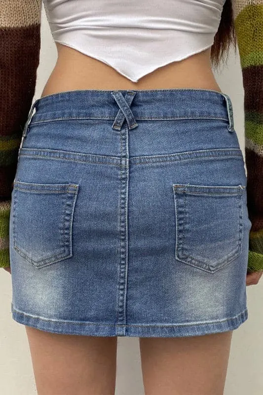 QA926 Denim Mini Skirt With Criss Cross Belt
