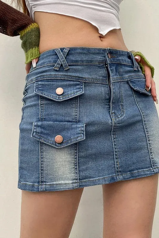 QA926 Denim Mini Skirt With Criss Cross Belt