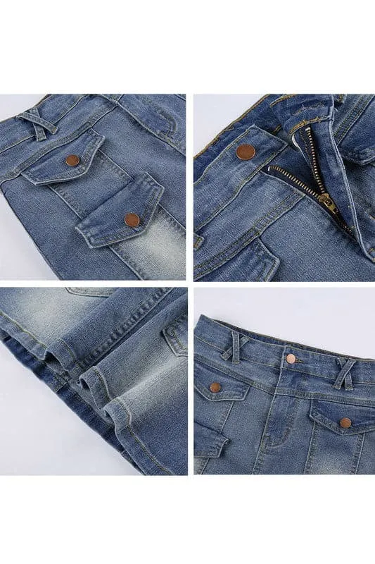 QA926 Denim Mini Skirt With Criss Cross Belt