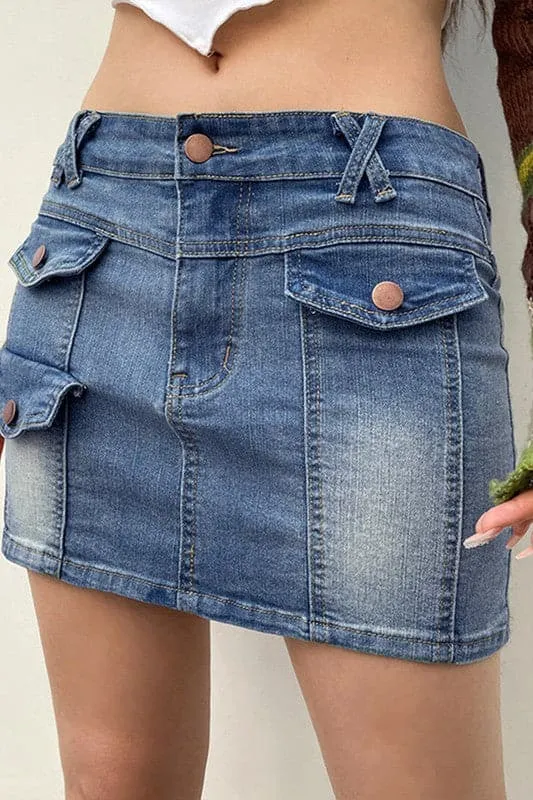 QA926 Denim Mini Skirt With Criss Cross Belt