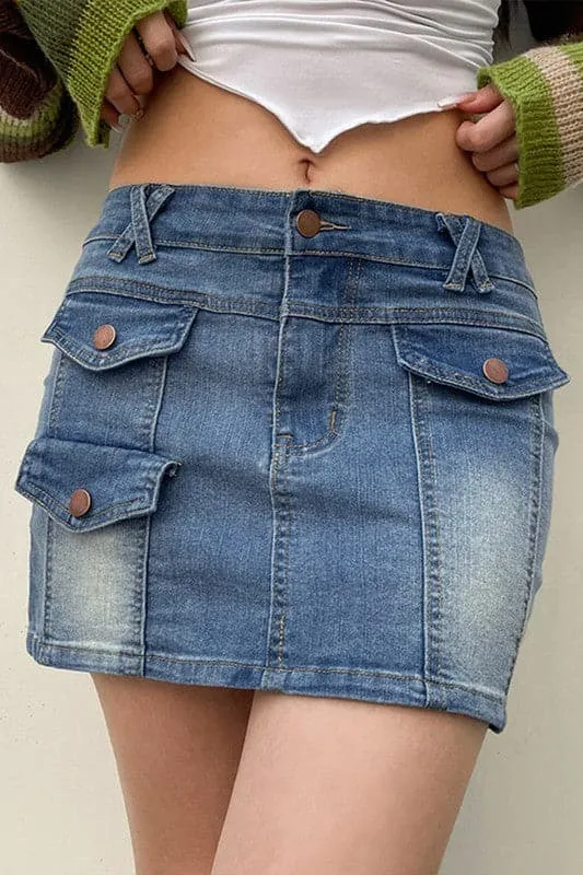QA926 Denim Mini Skirt With Criss Cross Belt