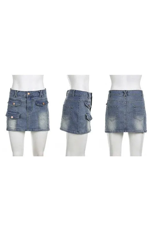 QA926 Denim Mini Skirt With Criss Cross Belt