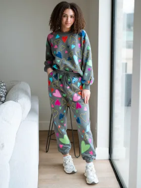 [Queen of Sparkles] Grey Groovy Hearts All Over Joggers