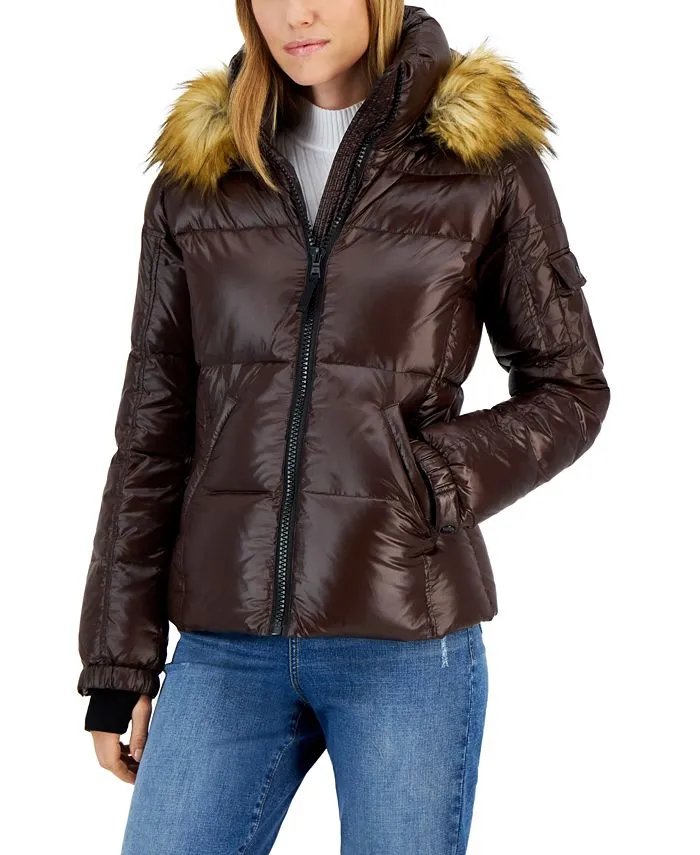 S13 Women's Allie Faux-Fur-Trim Hooded Down Puffer Coat