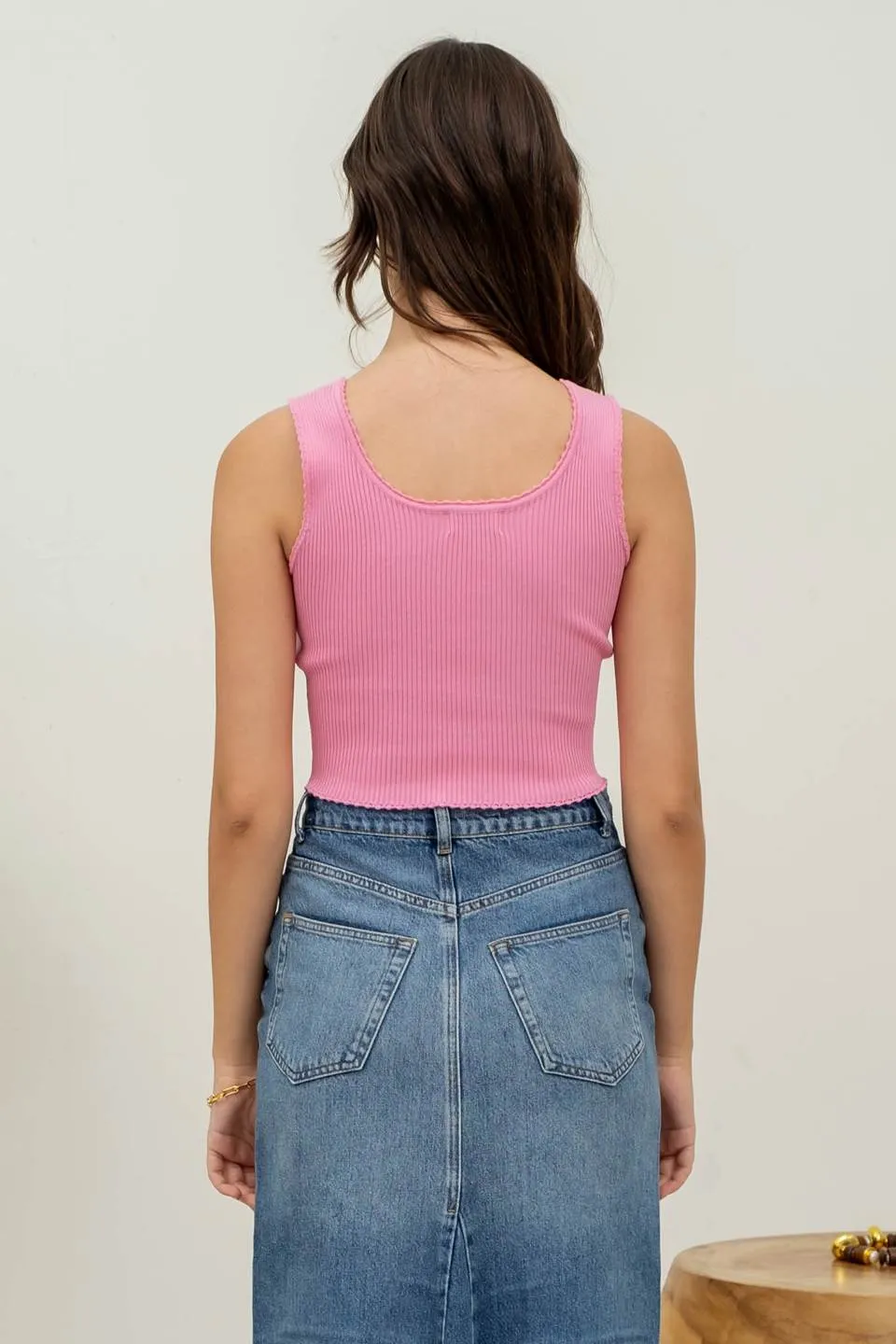 SCALLOP TRIM SWEATER KNIT CROP TOP