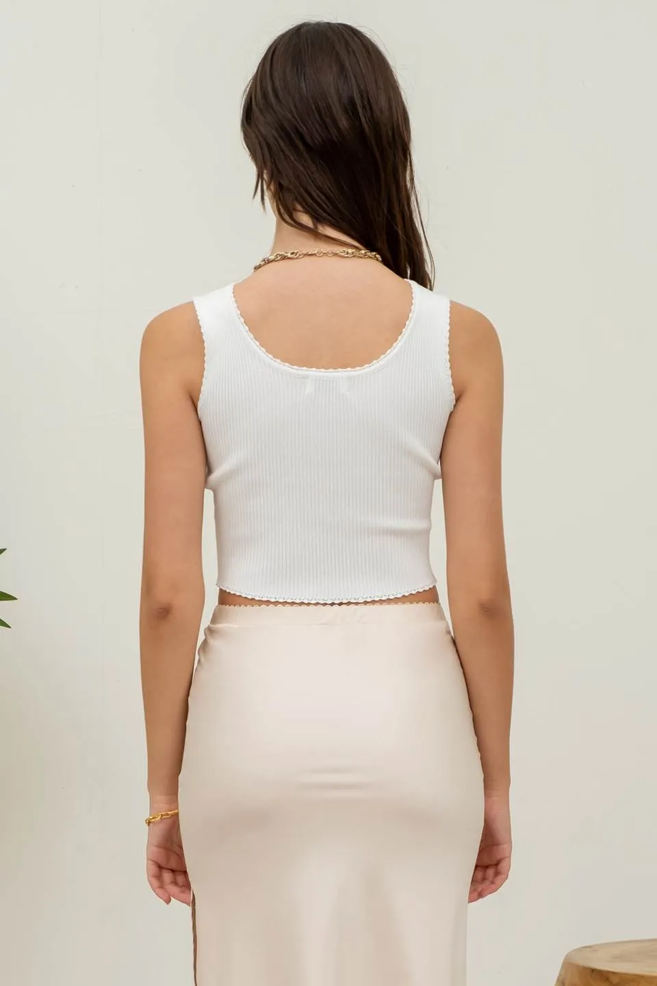 SCALLOP TRIM SWEATER KNIT CROP TOP
