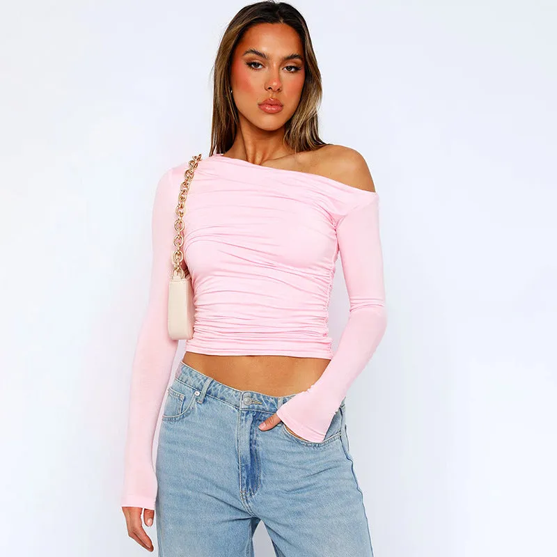Sexy Long Sleeve Asymmetric Off-Shoulder Slim Fit Top