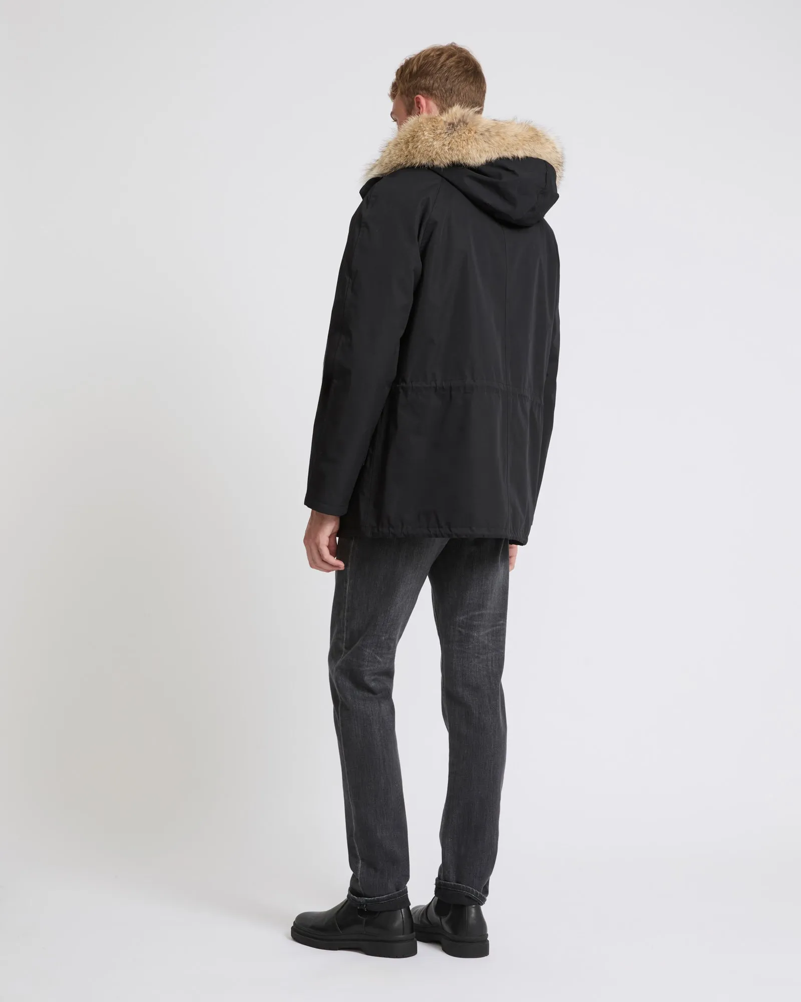 Short iconic parka in technical cotton and fur