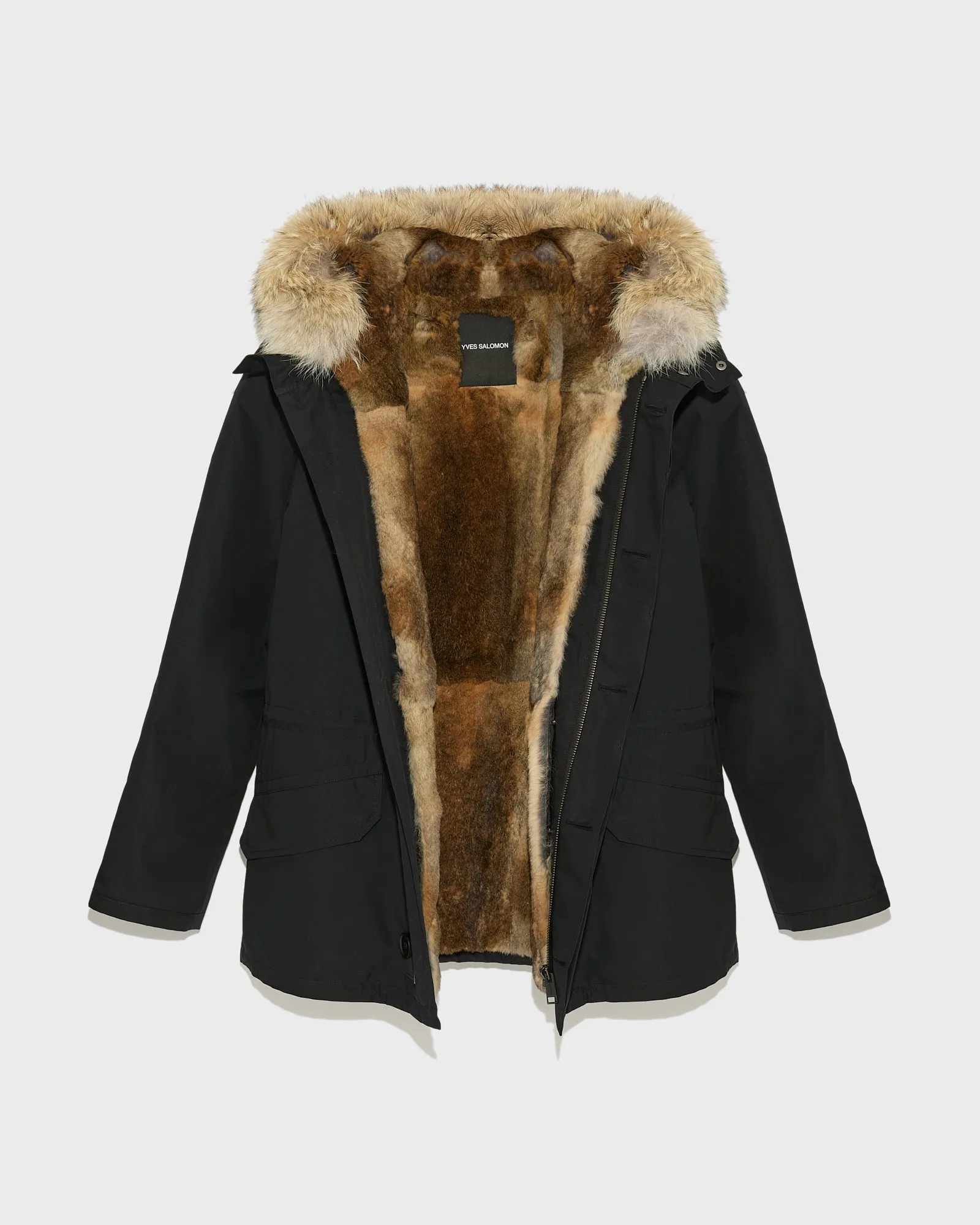 Short iconic parka in technical cotton and fur