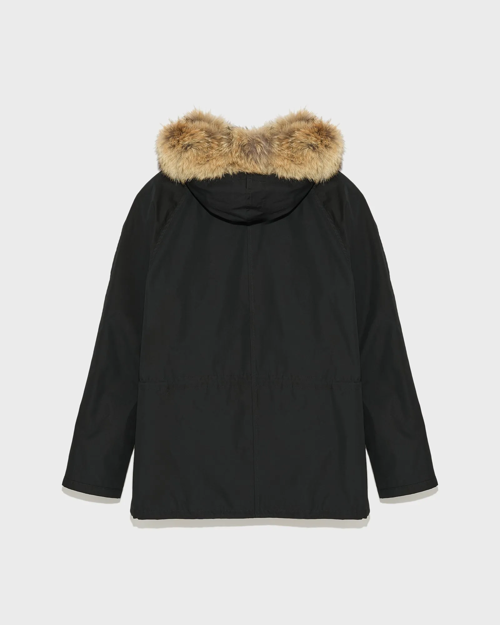 Short iconic parka in technical cotton and fur