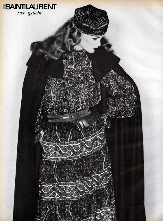 Superb Fall 1977 Yves Saint Laurent Ad Campaign Purple Wool & Mohair Cape w Dramatic Collar