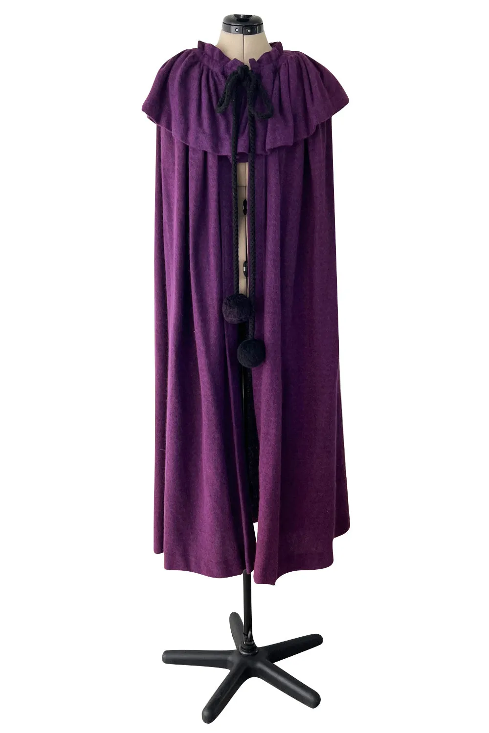 Superb Fall 1977 Yves Saint Laurent Ad Campaign Purple Wool & Mohair Cape w Dramatic Collar