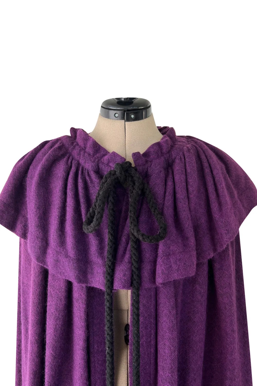 Superb Fall 1977 Yves Saint Laurent Ad Campaign Purple Wool & Mohair Cape w Dramatic Collar