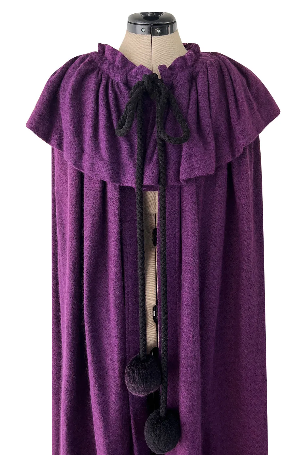 Superb Fall 1977 Yves Saint Laurent Ad Campaign Purple Wool & Mohair Cape w Dramatic Collar