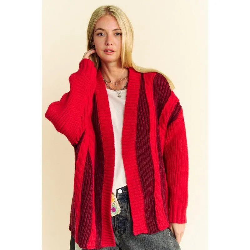 The Cardiff Red/Burgundy Color Block Cardigan