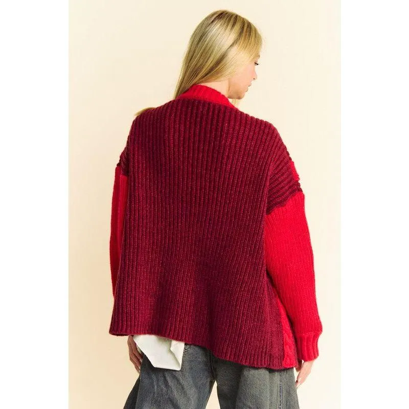 The Cardiff Red/Burgundy Color Block Cardigan